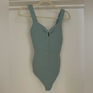 Abercrombie Light Blue Ribbed Sweater Bodysuit With Silver Hardware, Size S